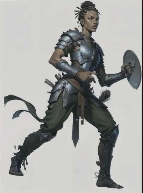 i want a character with a white background, png, full body image, a warrior, of african descent, with plate armor and a large sw...