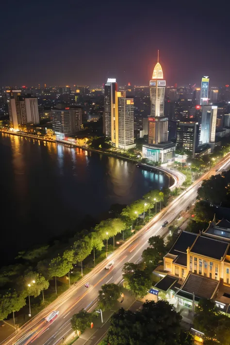 Create a surrealistic detailed image The miniature detailed complex cityscape of Ho Chi Minh City, Vietnam, is encapsulated within a cracked coconut. In macro view mode, the pieces of coconut shell reveal iconic landmarks such as the Landmark Building, Cit...