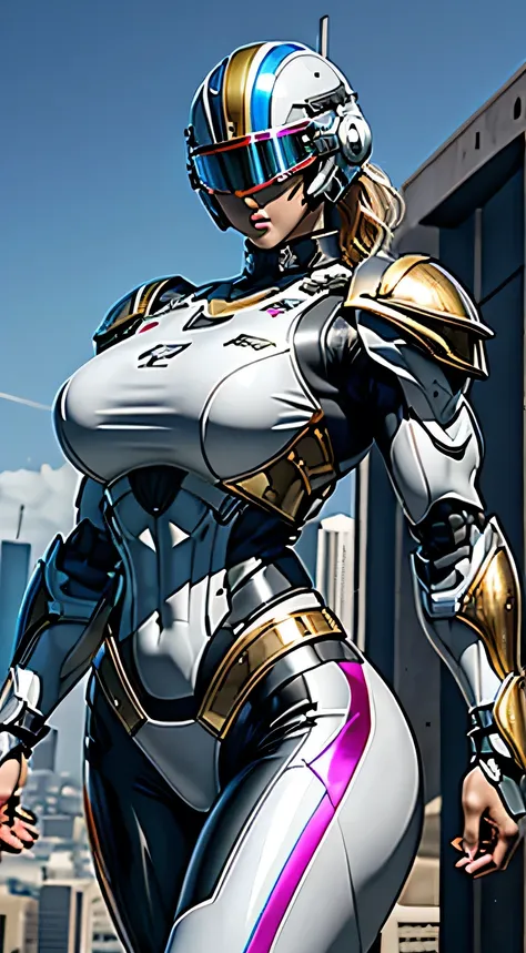 Female Robocop Solo、Bright outdoors、strong light source、8K, high quality, masterpiece, 最high quality, Crisp contrast、Very detailed、Full body armor、Very large armor、Helmet covering the head、Clear photos、His eyes are hidden by thin straight goggles:1.3、The l...