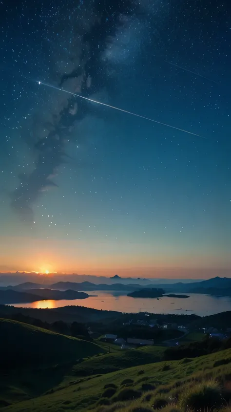 A tranquil scene of starry sky and mountains