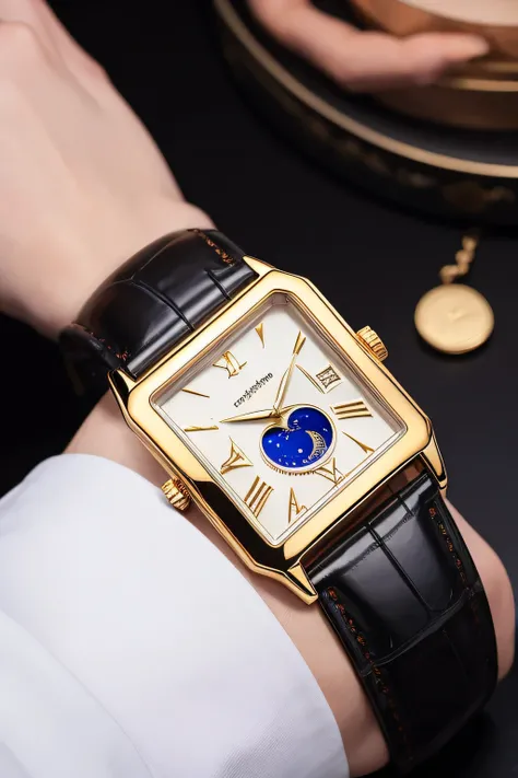 Rectangular Watches　mens　Square Case　quadrangle　Square body　Gold Color　tourbillon　Moon phase　　Square white dial　KEITOS logo engraved on the dial　Metal Belt