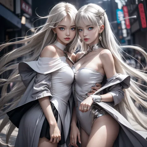 double whirlwind pattern design garment，Iris heterochromatic pupil，silver-haired girl，free high resolution,off shoulders、