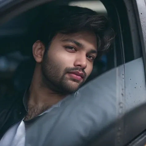 A beautiful young bearded man with highly detailed skin.black hair.((looking at the viewers:1.4))