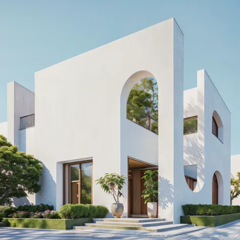 PLATEFORME KTHOUSE, Beaucoup de belles fleurs rouges le long de la route:1.3, Romantique, 1 maison de style néoclassique, La maison de ville est faite de murs blancs, Belle lumière, journée de beauté, ensoleillé, Beaucoup de bougainvilliers rouges le long ...