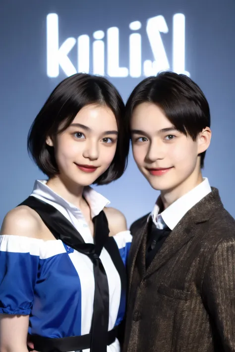 248 (An 18-year-old female and an 18-year-old male), (short hair),kind, lipstick, Finnish national costume, smile