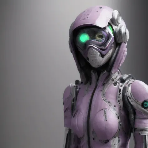 Photo of a college student, Purple Pink, Futuristic space suit, (freckle:0.8) Cute face, Science Fiction, Dystopia, Delicate eyes, Green pupils（（side view））