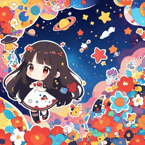 Black Star Red and White style、Kawaii Design, The most beautiful girl of all time、chibi, (((Cute and colorful amoeba))), (((Space Exploration)))