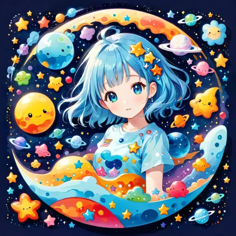 Mika Pikazo style、Kawaii Design, The most beautiful girl of all time、chibi, (((Cute and colorful amoeba))), (((Space Exploration)))