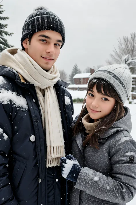 A couple girl and boy in snow