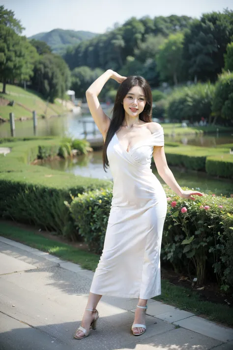 Create a video featuring beautiful women with large breasts。The women have an elegant and attractive appearance.、Long hair and a beautiful smile。Ideally, the background should be a gorgeous setting or a beautiful landscape.。The above are wearing fashionabl...