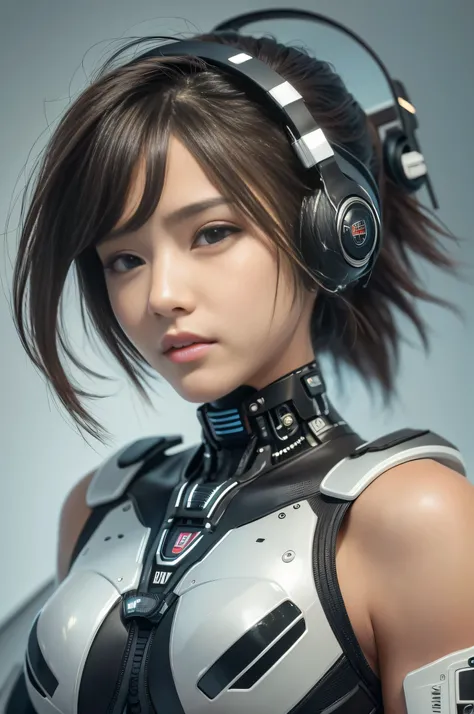 high quality, masterpiece, Two close friends, Beautiful teenage girl, skinny, small skinny girls, Cute girl face, You can see the bare skin next to her breasts, cyber punk, Wearing futuristic robotic tactical armor cyber punk suit with cutouts showing abs,...