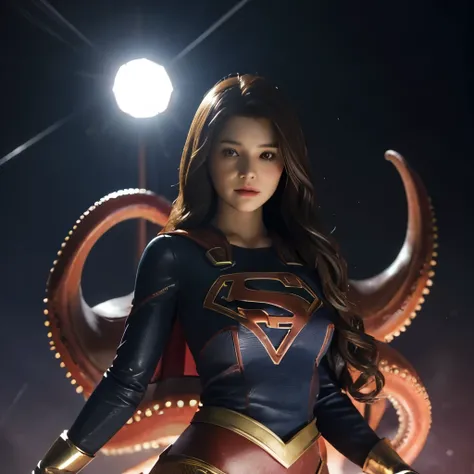 Supergirl、1/6th scale adult figure、sfw、(((Giant Octopus)))、Giant OctopusがSupergirlを捕まえる、巨大な口をSupergirlの顔に近づける、Tentacles wrapped around the whole body、