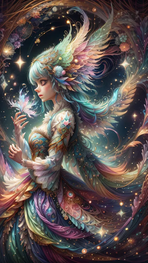 A captivating anime girl gracefully emerges from the pages of a watercolor painting, her vibrant and intricate colors breathing life into the artwork. She wears extraordinary fantasy costumes,Decorated with exquisite details, reflecting the enchanting worl...