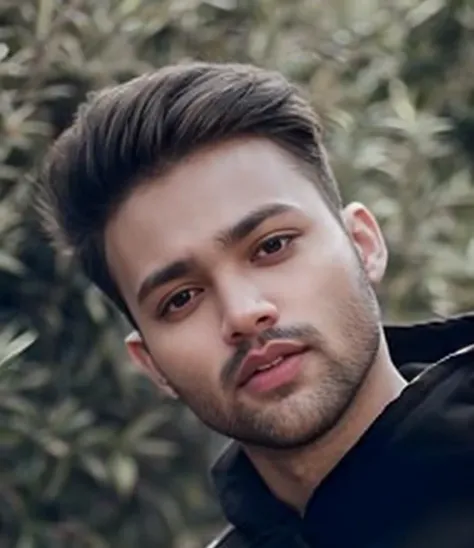 A beautiful young bearded man with highly detailed skin.black hair.