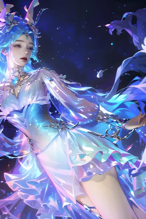 1 girl，shimizu，blue butterfly，pure white gauze skirt，shiny，upper body close-up