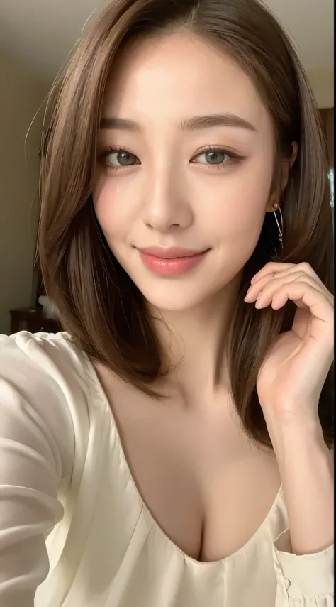 ((Highest quality, 8K, masterpiece: 1.3)), One girl, The beauty of slim abs: 1.3, (Hairstyle Casual, Big Breasts: 1.2), dress: 1.1, Super detailed face, Delicate eyes, double eyelid, smile, Home