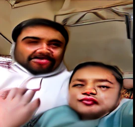 there is a man and a  that are sitting together, with a kid, very very low quality picture, father with , 4 0 years old man, profile pic, ghutra and egal, selfie photo, khyzyl saleem, profile picture, ash thorp khyzyl saleem, ayan nag, father, very clear p...