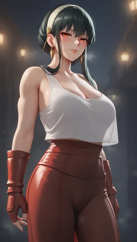 score_9, score_8_up, score_7_up, score_6_up, uncensored, Yor Briar, black hair, earrings, white hairband, hairband, long hair, sidelocks, red eyes, naughty face, shiny skin, sweating, steaming body, heavy breathing, BREAK (masterpiece:1.2), best quality, h...