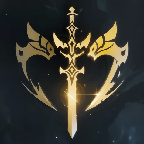a logo using a sword, very simple for a light faction in an RPG world, light emblem, just yellow color, mighty, concentrated, dreamy, purify, Symmetrical, chic, high qualiy, com fundo branco