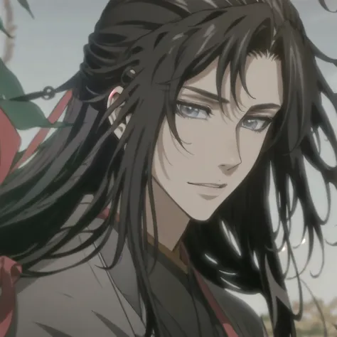 (masterpiece, best quality:1.2), 1male, solo, wei wuxian, mo dao zu shi, mdzs, black clothes, grey eyes, long black hair, perfec...