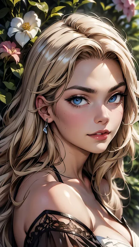 (highest quality,4k,8k,High resolution,masterpiece:1.2),super detailed,(realistic,photorealistic,photo-realistic:1.37),detailed and beautiful eyes,dense and beautiful lips,highly detailed eyes and face,long eyelashes,[garden, Bright colors,soft natural lig...