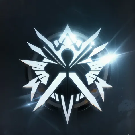 a logo using the sniper rifle model called Delta 5 light, very simple for a light faction in an RPG world, light emblem, just yellow color, mighty, concentrated, dreamy, purify, Symmetrical, chic, high qualiy, com fundo branco, minimalistic