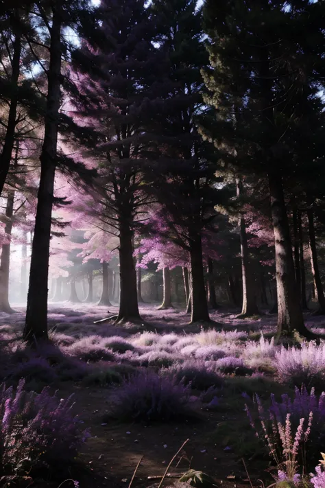 Trippy purple pink forest after drugs