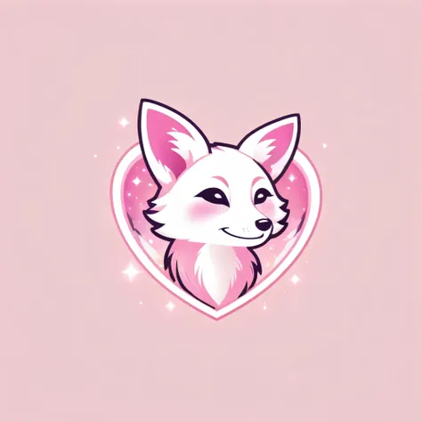 Logo, combination-mark logo, masterpiece, Best quality, highres, ultra-detailed, super detail, pastel color scheme, 4k, fox ears behind the words PixelDust, heart, simple background, kawaii, outlined, vtuber logo, vtuber style, aesthetic, girly, pink theme