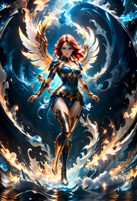 16k, ultra detailed, masterpiece, best quality, (extremely detailed), arafed, dnd art, panoramic view, full body, aasimar, female, (Masterpieceת intense details:1.3), female, sorceress, casting flaming spell(Masterpieceת intense details:1.3) large angelic ...
