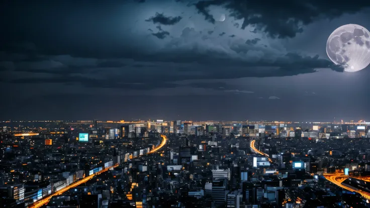rain, city, night, Tokyo Ragii, moonlight.