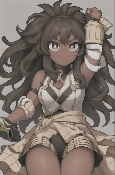 Horikoshi Kouhei, 1 girl, Dark skin, , dark brown hair, borroso background, Boku no hero academia, high resolution, Brown eyes, almond eyes, long hair, afro hair
