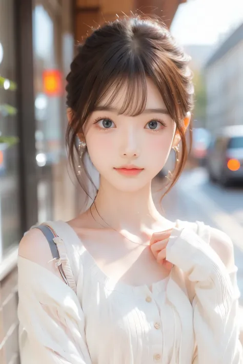 (8K, Highest quality, masterpiece: 1.2), Super detailed, Highest quality, Ultra-high resolution,,  Super Short Hair, side lock hair, Earrings,  Silky blonde, Professional Lighting,, Paris , Storm scene, Edwardian woman in white, watercolor  