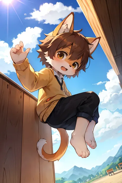 Kemoshota, dynamic angle, kindergarten boy, short height boy, tail, brief