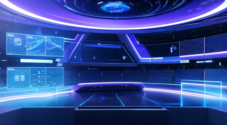 technology blue purple future technology digital future lighting scene business background，There is a virtual interface above, , Holographic interface, Large cyberarrays data holographic plot, technology, Large arrays data holographic diagram, Technology a...