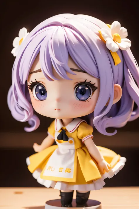 Chibi Girl Doll、Wearing a fast-food restaurant uniform、Very detailed、Ultra-realistic、Photorealistic、8K、Hyperrealistic、masterpiece、Beautiful detailed eyes、Beautiful detailed lips、Very detailedな顔、Long eyelashes、Beautiful young girl、Calm expression、Warm color...