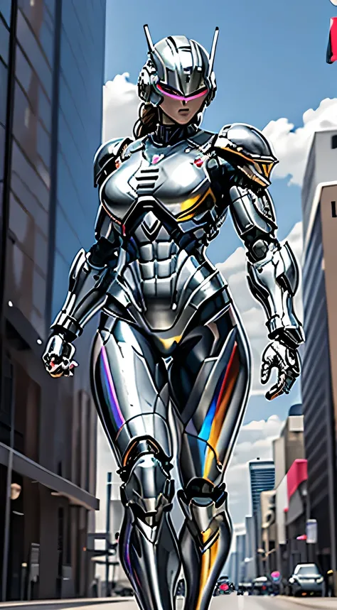 Female Robocop Solo、Bright outdoors、strong light source、8K, high quality, masterpiece, 最high quality, Crisp contrast、Very detailed、Full body armor、Very large armor、Helmet covering the head、Clear photos、His eyes are hidden by thin straight goggles:1.3、The l...