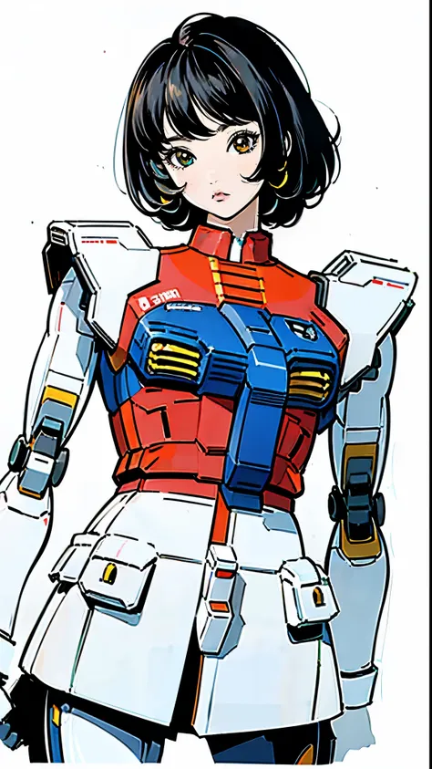 Upper Body、Gundam costumes、Simple Background、Masterpiece、high resolution、Model pose、Girl、Female body type、Black Hair