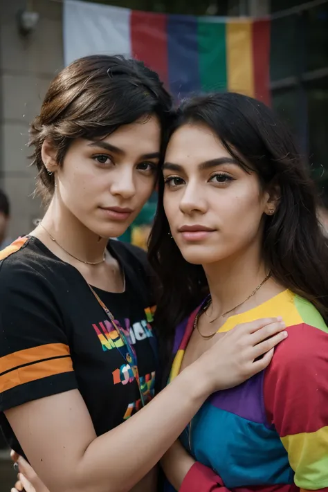 A beautiful and diverse portrait of the LGBTQ community.+ with diverse genders and identities Including the rainbow flag and symbols representing equality and pride.