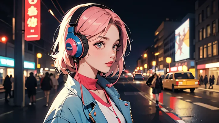 Street fashion girl　Headphones　LOFI Retro　Stylish　１９８０s　City　evening