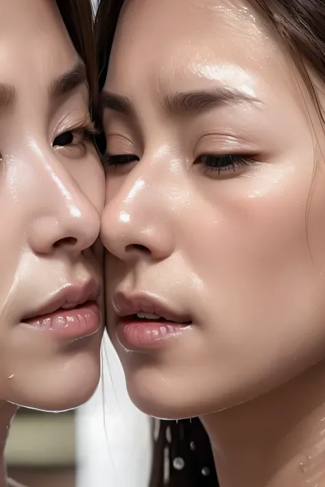 Image of a woman,、Face close-up、Smooth Skin、masterpiece、Highest quality、8K Photo、((close your eyes and open your mouth slightly))、close your eyes、Suffering face、(Wrinkles around the eyes:1.2),woman, 20-year-old、Middle-aged woman、Get closer to the audience、...