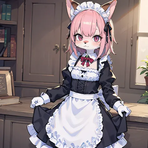 pink haired femboy furry  in a maid outfit 