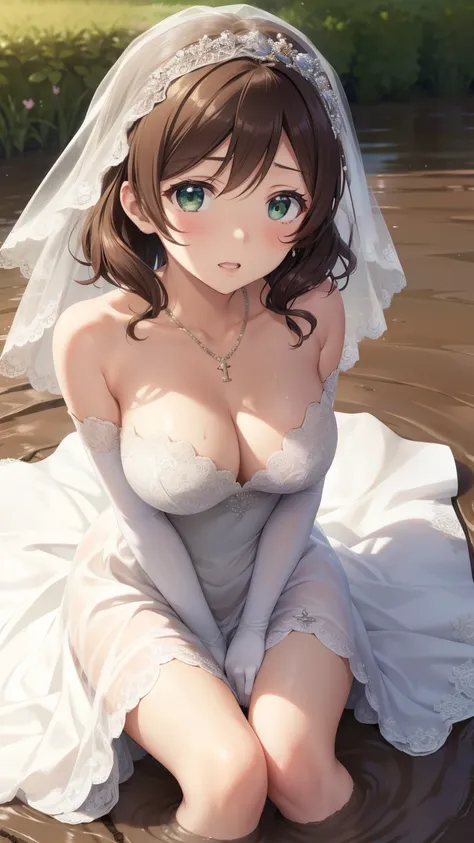 nozomitoujou, nozomi toujou, green eyes, brown hair, short curly hair, breasts, masterpiece, best quality, high resolution, beau...