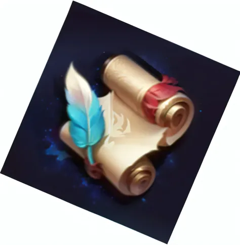 Legendary Skin &quot;Paper&quot;，Kraft paper，Feather pen，reel，blue magic，Hand-drawn style，Game Icon