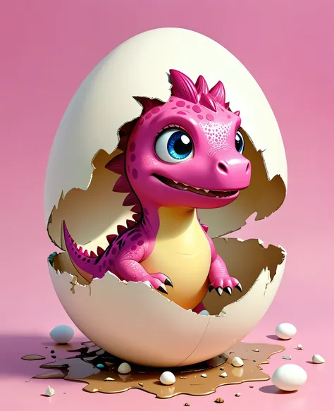 Interesting illustrations:Pink little dinosaur in a broken eggshell,cute