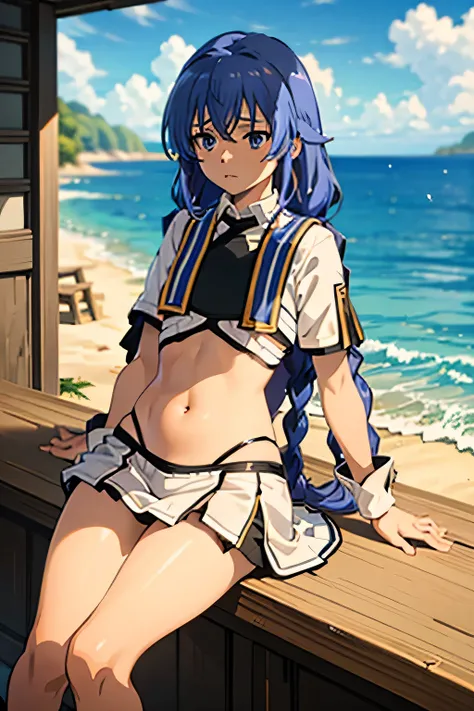 Masterpiece, top quality, best quality, official art, beautiful and aesthetic, anime, 1girl,extremely detailed, colorful, more detailed ((ultra-detailed)), (highly detailed CG illustration),(small breast:1.2),twin braids, long hair, blue hair, blue eyes,wh...