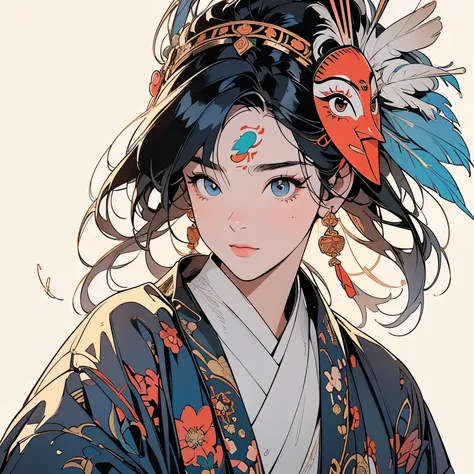 kimono, 完璧なkimono, 詳細なkimono, first-class, Super detailed, White background only, (((Super detailedな装飾))),One Woman, Perfect Face, Faint lighting, (((head shot))), Super detailedな髪、(((Sparkling Eyes))),mysterious, Golden Belt, The wind is blowing, Appariti...