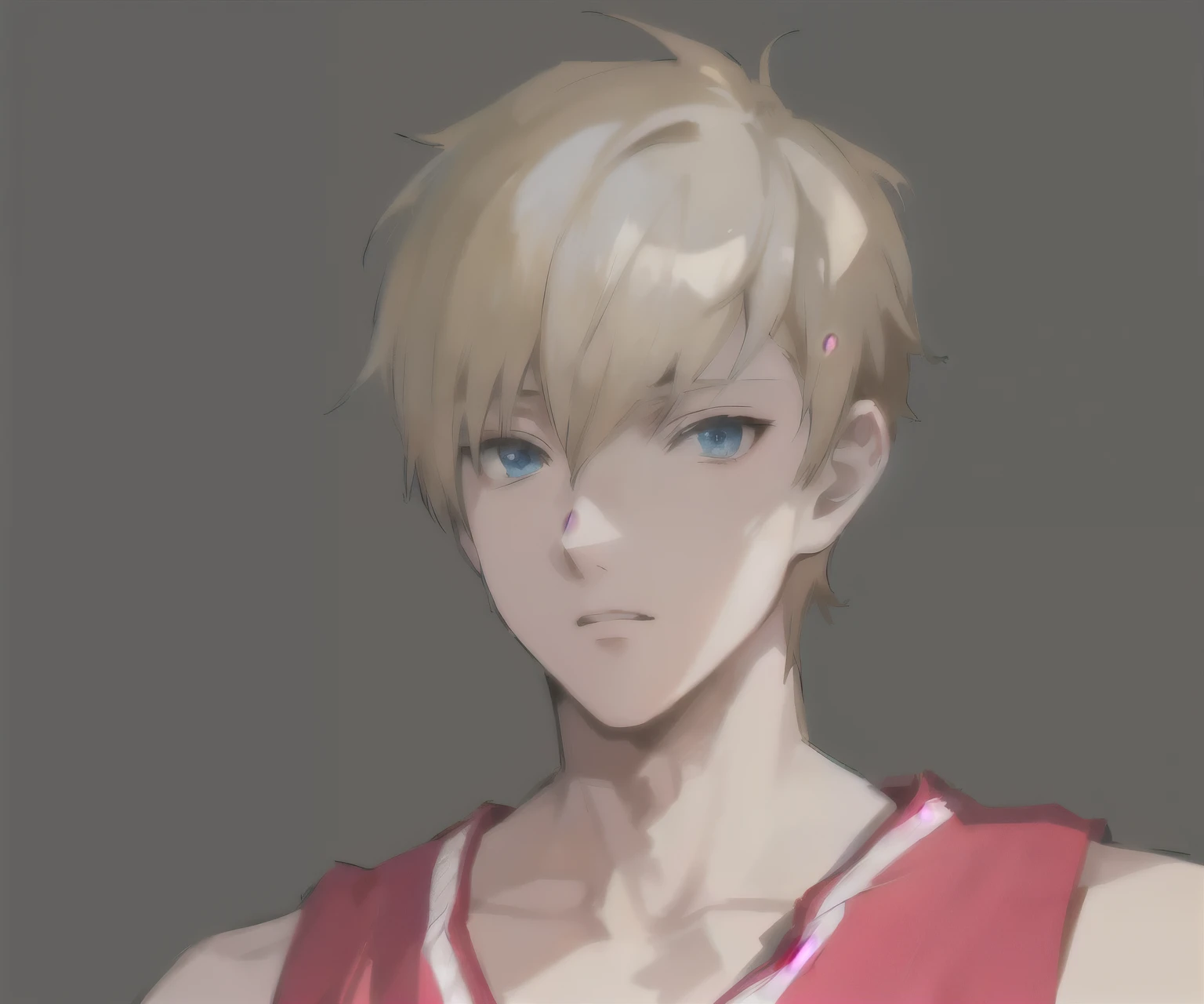 Blond blue-eyed anime boy in a red shirt, In the anime painter studio, Shikano Makoto, Produced in collaboration with Anime Painter Studio, heise jinyao, Inspired by Border Guardians, semi realistic anime, Semi-realistic anime style, Anime realism style, s...