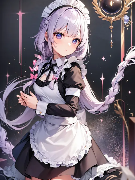 ((Highest quality)),(Ultra-high resolution),(Ultra-detailed new),(Detailed Description),((The best CG)),(masterpiece),Highly detailed art,A wonderful new art form,(Art with precise details:1.5), (Maid:1.7),(Cheerful:1.4),(Two braided long hair:1.6),(クラシカルM...