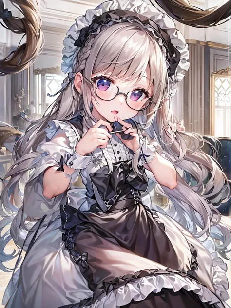 ((Highest quality)),(Ultra-high resolution),(Ultra-detailed new),(Detailed Description),((The best CG)),(masterpiece),Highly detailed art,A wonderful new art form,(Art with precise details:1.5), (Maid:1.7),(Cheerful:1.4),(Two braided long hair:1.6),(クラシカルM...