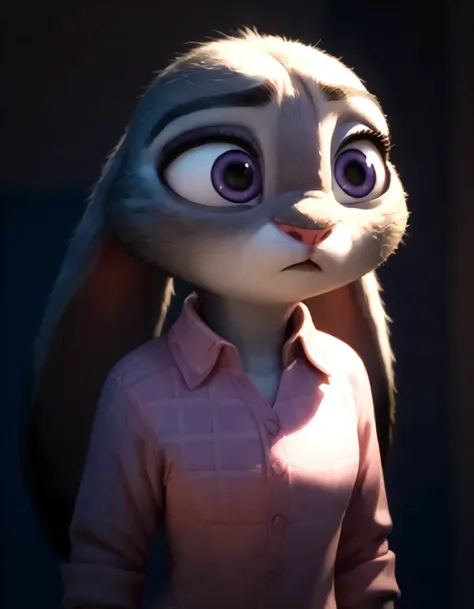 score_9, score_8_up, score_7_up, score_6_up, source_furry, judyhopps confused, solo, pink shirt, jeans, arms at sides, front vie...